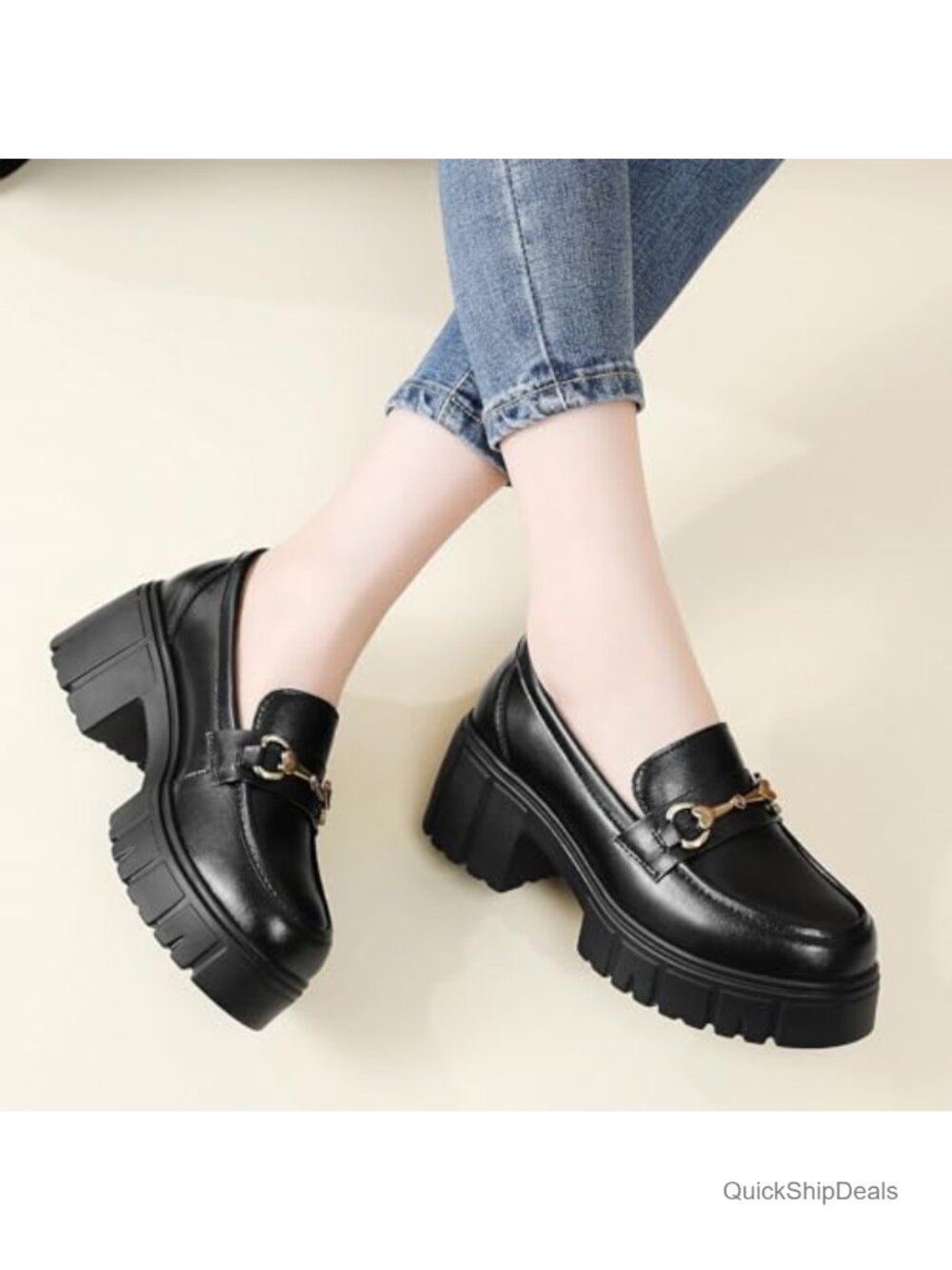 Women's Platform Loafers Comfy Penny Loafers Chunky Heel Slip-On - Picture 4 of 6